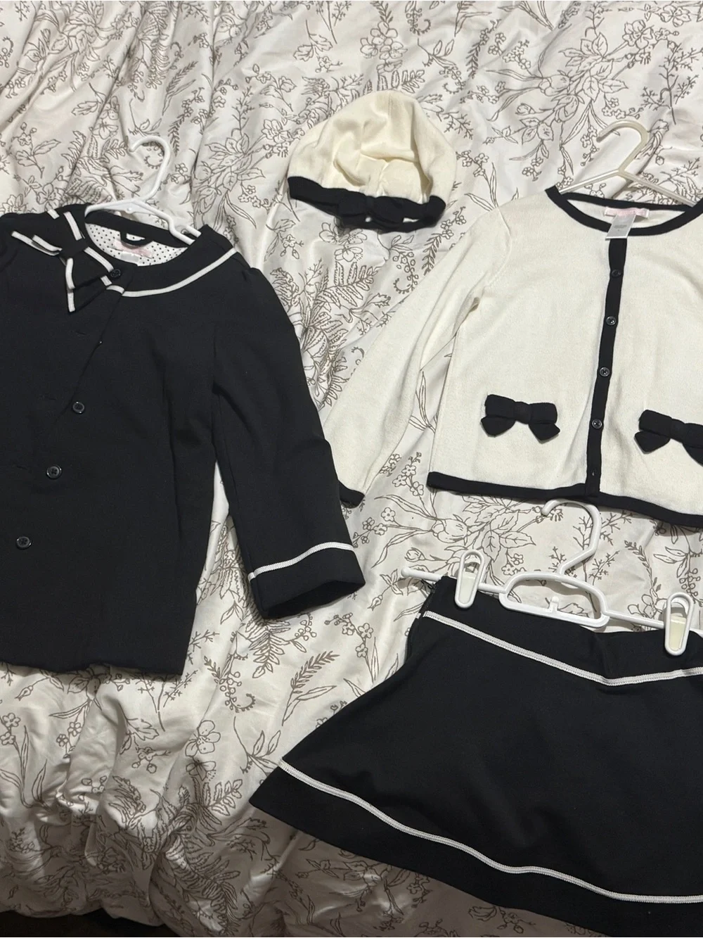 Janie and Jack Black & Cream Knit Cardigan, Jacket, Skirt & Hat Set